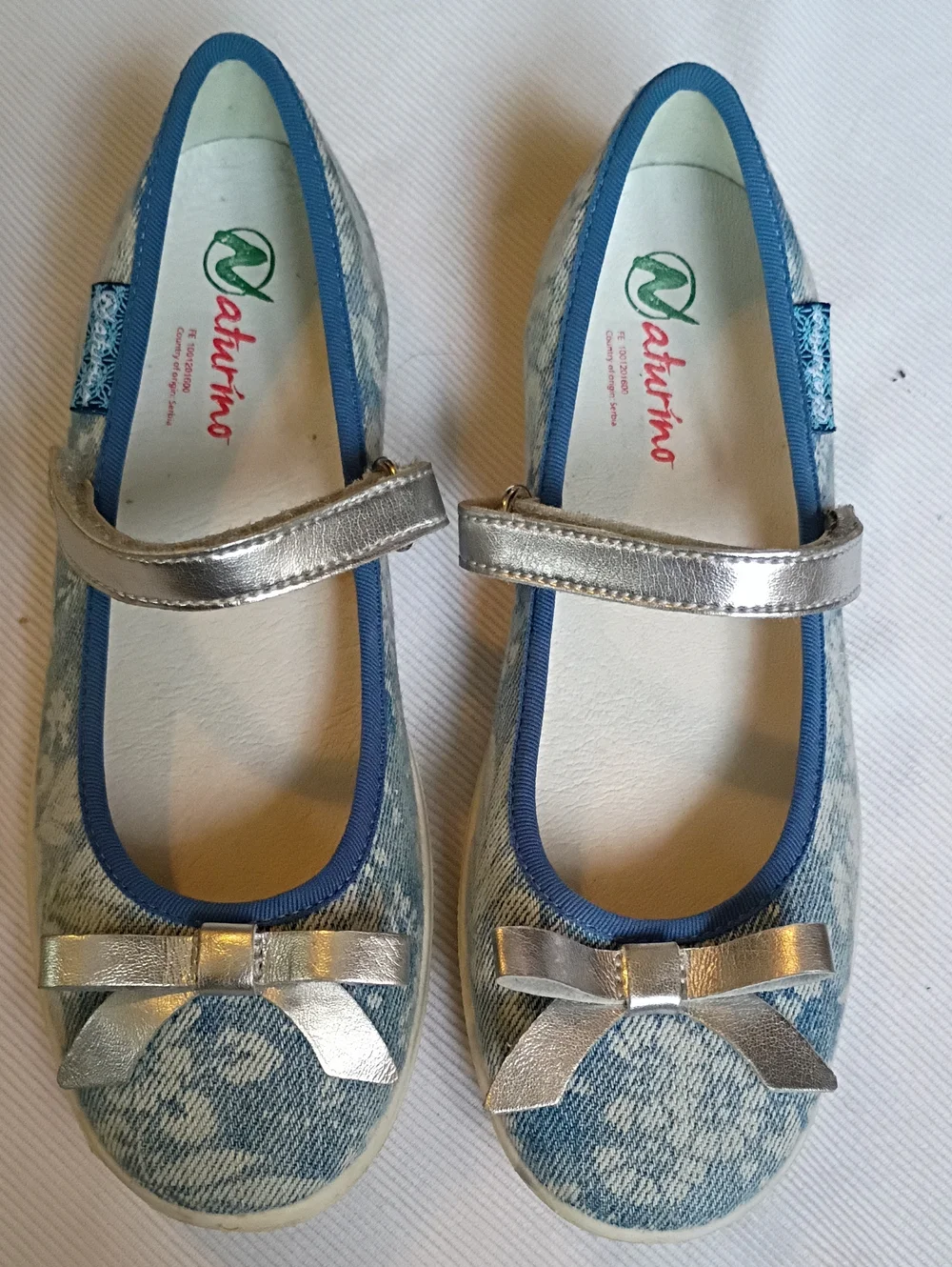 Naturino Girls Blue Denim Mary Jane Shoes EU 33